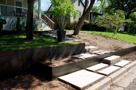 We have been busy over the last several weeks welding some steel retaining walls in central/West Austin, for the Bodle residence.  The design was already Steel Retaining Wall, Retaining Wall Steps, Wall Detail, Garden Retaining Wall, Corten Steel Planters, Concrete Walkway, Steel Planters, Steel Panels, Retaining Walls