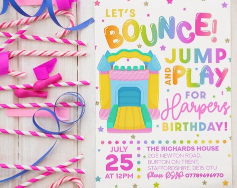 Bounce House Birthday Invitation Bouncing Bday Invite - Etsy Philippines Bouncy Castle Birthday Party, Kids Bouncy Castle, Bounce House Birthday Party, Castle Birthday Party, Bounce House Birthday, Castle Birthday, Bday Party Invitations, Castle Party, Backyard Birthday Parties