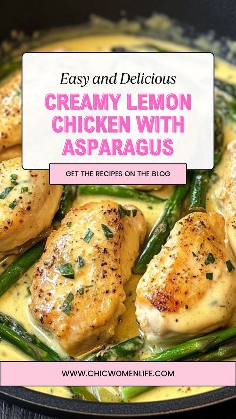 Creamy Lemon Chicken with Asparagus Creamy Chicken And Asparagus Recipes, Lemon Garlic Chicken With Asparagus, Chicken With Asparagus, Creamy Chicken Dish, Lemon Chicken With Asparagus, Chicken With Italian Seasoning, Lemon Asparagus, Creamy Lemon Chicken, Chicken Asparagus