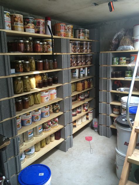 Part of our underground food storage Underground Food Storage, Underground Kitchen, Survival Prepping List, Food Storage Kitchen, Underground Cellar, Survival Prepping Diy, Prepper Pantry, Food Storage Rooms, Preppers Pantry