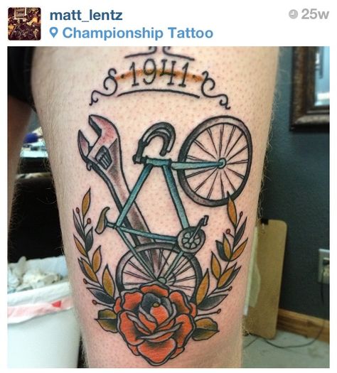 . Cycling Tattoo, Bike Tattoo, David Hale, Bike Tattoos, Tattoo Color, Tandem Bike, American Traditional Tattoo, Neo Traditional, American Traditional