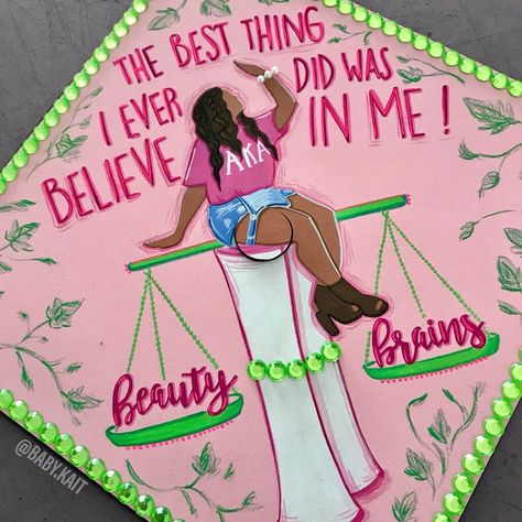 Aka Cap Decoration Graduation, Graduation Cap Designs Aka, Aka Graduation Cap, Creative Graduation Caps, Gooood Morning, Grad Picture Ideas, Graduation Cap Decoration Diy, Senior Szn, High School Graduation Cap