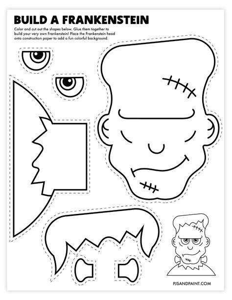 free printable build a frankenstein Halloween Kids Crafts Easy, Halloween Worksheets Free, Frankenstein Craft, Free Printable Halloween, Monster Craft, Free Printable Crafts, Halloween Worksheets, Monster Coloring Pages, Mermaid Crafts