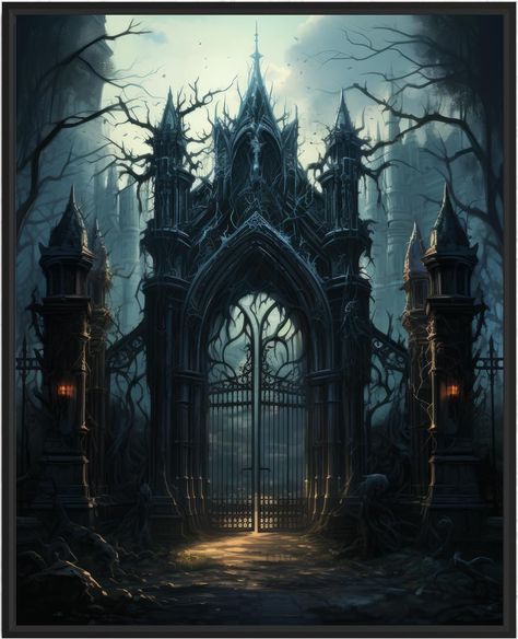 Amazon.com: Gothic Cemetery Gates Wall Art Poster, Spooky Haunted Picture Print, Halloween Decor Wall Decoration, Scary Decorative Picture Decor (16x20 inches (Unframed), Gothic Cemetery Gates): Posters & Prints Halloween Cemetary, Gothic Cemetery, Spooky Cemetery, Cemetery Gates, Fall O, Cemetery Art, Wall Art Poster, Posters Prints, Print Pictures