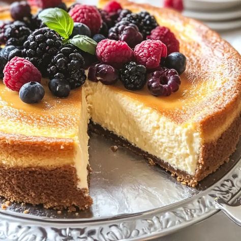 Transport yourself to the heart of Italy with this luscious and creamy ricotta cheesecake—a true celebration of Italian tradition wrapped in a modern culinary twist. If you’re looking for a dessert that combines elegance and simplicity, this Italian-style cheesecake is your answer. Imagine a dessert so smooth and velvety that its texture delights with every... Ricotta Recipes Dessert, Lemon Ricotta Cheesecake, Ricotta Dessert, Italian Cheesecake, Light Cheesecake, Ricotta Cheesecake, Italian Traditions, Cake With Cream Cheese, Ricotta Cheese