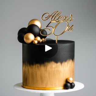 Men Birthday Cake Ideas Guys, Black And Gold Cake Ideas For Men, White Chocolate Ganache Frosting, Sphere Cake, Black And Gold Cake, Bubble Tea Straws, Ganache Icing, Cake Decorating Courses, Gold Cake