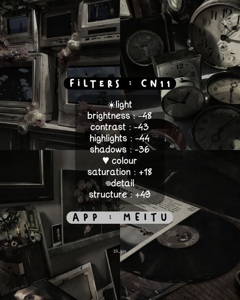 Light Room Editing Filter Dark, Dark Academia Filter Android, Picsart Adjust Filter, Photo Editing Dark Aesthetic, Dark Photo Filter, Dark Academia Vsco Filter, Dark Academia Editing, Meitu Edit Ideas, Meitu Filter