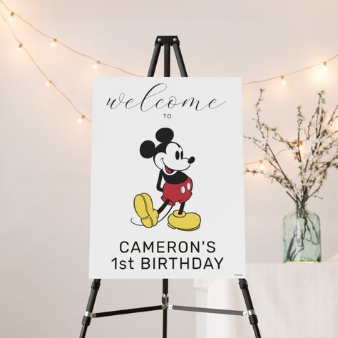 Simple Modern Mickey Mouse Birthday Welcome Foam Board Modern Mickey Mouse Birthday, Mickey 1st Birthdays, Mickey Mouse First Birthday, Birthday Welcome Sign, First Birthday Party Themes, Mickey Birthday, Mickey Mouse Party, Disney Birthday, Mouse Birthday