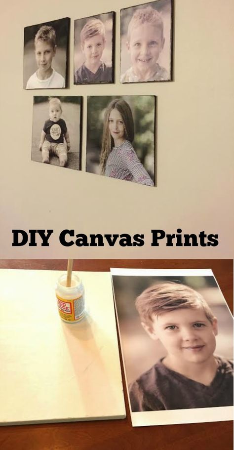 DIY Canvas prints. So easy and so cheap! Diy Picture On Canvas, Diy Canvas Pictures, Picture Canvas Wall Ideas, Canvas Picture Wall Ideas, Mod Podge Pictures, Canvas Photo Transfer, Diy Canvas Photo, Budget Interior Design, Canvas Photo