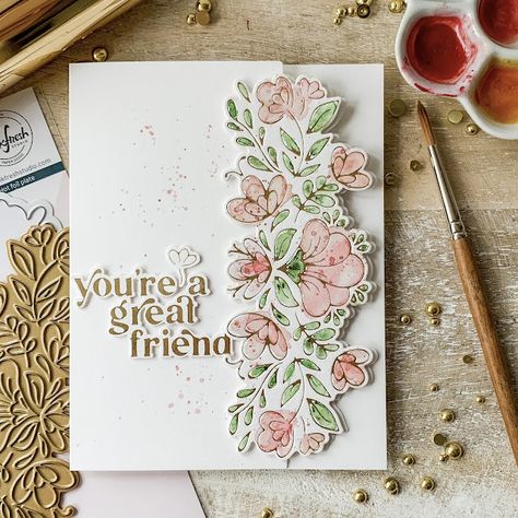 Studio Cards, Pinkfresh Studio, Beautiful Handmade Cards, Foil Cards, Friendship Cards, Square Card, Pretty Cards, Floral Border, Stencil Designs