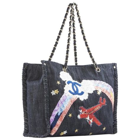 Chanel Airplane Rainbow Mixed Media Jean Denim Tote Tote Bag, Blue Chanel Reissue, Travel Tote Bag, Denim Tote, Cute Tote Bags, Travel Tote, Chanel Black, Shoulder Tote Bag, Vintage Chanel, Bags Designer Fashion