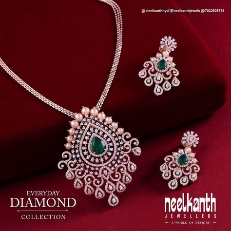 Gold Locket With Earrings, Diamond Pendant Sets Indian, Diamond Lockets Indian Pendants, Diamond Pendent Set Design, Pandent Design, Neelkanth Jewellers, Navi Jewellery, Welcome October, Small Earrings Gold