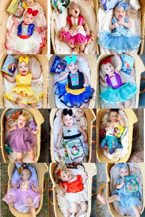 Disney Baby Costumes, Disney Princess Babies, Baby Milestones Pictures, Monthly Pictures, Monthly Baby Pictures, Monthly Baby Photos, Newborn Baby Tips, Baby Shower Princess, Foto Baby