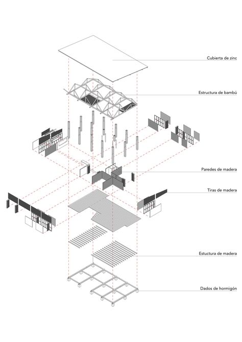 Convento House,Exploded Axonometric Freetress Deep Twist, Architecture 101, Axonometric Drawing, Structural Drawing, Exploded View, Architecture Presentation Board, Concept Diagram, Structure Architecture, Diagram Architecture