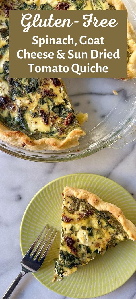 Gluten-Free Spinach, Goat Cheese & Sun-Dried Tomato Quiche – healthyGFfamily.com Lactose Free Quiche, Gf Quiche Recipes, Gluten And Dairy Free Quiche, Gluten Free Dairy Free Quiche, Brunch Ideas Gluten Free, Gluten Free Brunch Ideas, Dairy Free Quiche, Dairy Free Quiche Recipes, Gluten Free Quiche Recipes