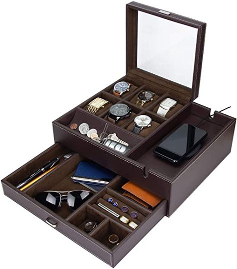 Accessory Drawer, Dresser Valet, Jewelry Box Organizer, Mens Jewelry Box, Wooden Watch Box, Watch Display Case, Mens Watch Box, Nightstand Organization, Catchall Tray