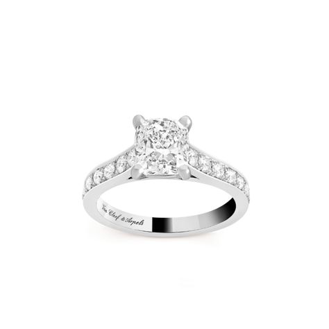 Romance solitaire 1.50 ct DIF - VCARP35Z00- Van Cleef & Arpels Van Cleef Ring Engagement, Van Cleef Ring, Engagement Rings And Wedding Bands, Colors And Emotions, Van Cleef Arpels, Van Cleef, Ring Engagement, Cushion Cut, Prong Setting