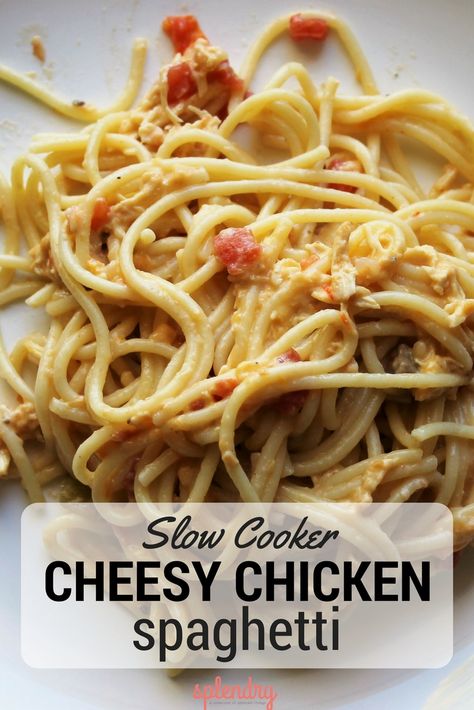 An easy and delicious slow cooker recipe for Cheesy Chicken Spaghetti that is sure to become a family favorite! Ww Crockpot Chicken, Slow Cooker Chicken Spaghetti Recipe, Slow Cooker Chicken Spaghetti, Crockpot Chicken Spaghetti Recipe, Chicken With Spaghetti Sauce, Crock Pot Cheesy Chicken, Yellow Cornbread, Crockpot Chicken Spaghetti, Chicken Recipes Instant Pot