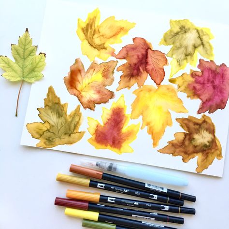 DIY Fall Thankful Branch - Tombow USA Blog Tombow Brush Pen, Tombow Markers, Autumn Leaves Art, Flowers Paintings, Fun Fall Crafts, Brush Markers, Fall Watercolor, Watercolor Flowers Paintings, Watercolor Leaves