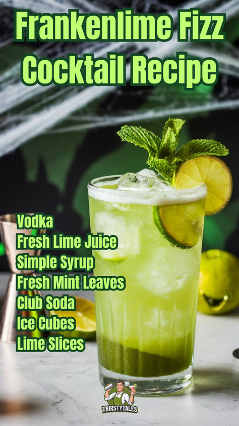 "Get ready to impress your guests with this Frankenlime Fizz Cocktail 
Recipe! Perfect for Halloween parties, this vibrant green cocktail 
combines refreshing vodka with zesty lime for a spooky twist. Ideal for any 
celebration, these easy party drinks will be the highlight of your 
gathering. Serve up this delightful Frankenlime Fizz and enjoy a night 
of fun with refreshing vodka cocktails and other Halloween 
cocktails. Cheers to spooky cocktails that are both delicious and festive!" Cocktails Using Vodka, Easy Vodka Cocktails, Cocktails Ideas, Spooky Cocktails, Bartending 101, Green Cocktails, Easy Party Drinks, Cocktail Halloween, Vodka Cocktails Easy