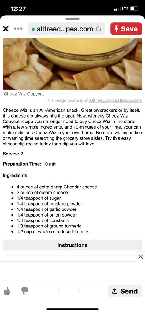 Cheez Wiz, American Snacks, Cheez It, Cheese Dip, Copycat Recipes, The Wiz, Crackers, Soup Recipes, Soups