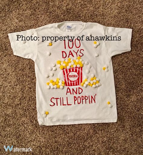 100 Days And Still Poppin'  100th Day of School 100 days of school popcorn shirt 100 Days Of School Project Kindergartens, 100 Day Shirt Ideas, Popcorn Shirt, 100days Of School Shirt, 100 Días De Clases, 100th Day Of School Crafts, Popcorn Shirts, 100 Day Of School Project, 100 Days Of School Shirt