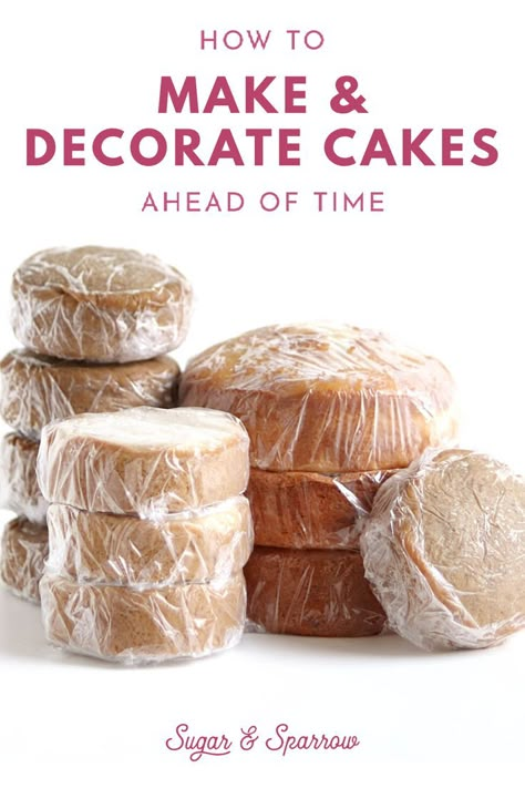 Learn how to store cake layers, buttercream, decorated cakes, and decorations and make your cakes ahead of time instead of doing everything day of. Includes a timeline | Sugar & Sparrow | #cakedecorating #cakebasics #sugarandsparrow #howtostorecake #howtostorefrosting #howtostorecakes #cake #cakes #baking Freeze Cake, Cake Recipe For Decorating, Cake Decorating Basics, Professional Cake Decorating, Fresh Store, Cake Decorating For Beginners, Wedding Cake Recipe, Cake Decorating Piping, Making Cakes