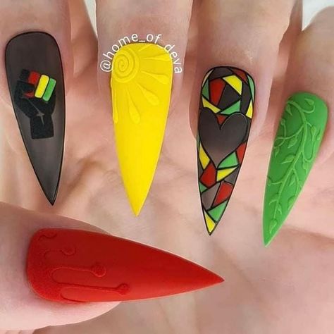 Juneteenth Nail Design, Cute Nails Designs, Jamaica Nails, Rasta Nails, Stiletto Nails Designs, Nail Candy, Nails Only, Trendy Nail Design, Fabulous Nails