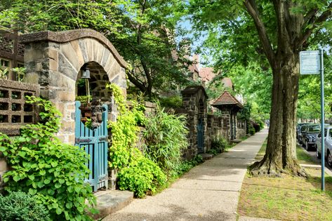 Coveted townhouse in Queens' enchanted Forest Hills Gardens lists for $2.5M | 6sqft Forest Hills Queens, Forest Hills Gardens, Frederick Law Olmsted, Long Island Railroad, Urban Forest, Garden On A Hill, Forest City, English Village, Prospect Park