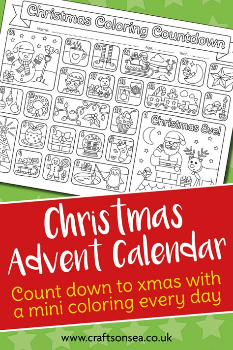 Free Advent Calendar To Colour Advent Calendar For Kids To Make, To Color Free Printable, Advent Calendars Diy, Advent Calendar Coloring, Homeschooling Crafts, Advent Calendar Printable, Traditional Advent Calendar, Homemade Advent Calendars, Xmas Drawing