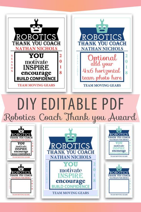 Robot Gift, Award Template, Blank Photo, Photography Kit, Thank You Teacher Gifts, Team Photos, Coach Gifts, Digital Scrapbooking Kits, Scrapbook Kits