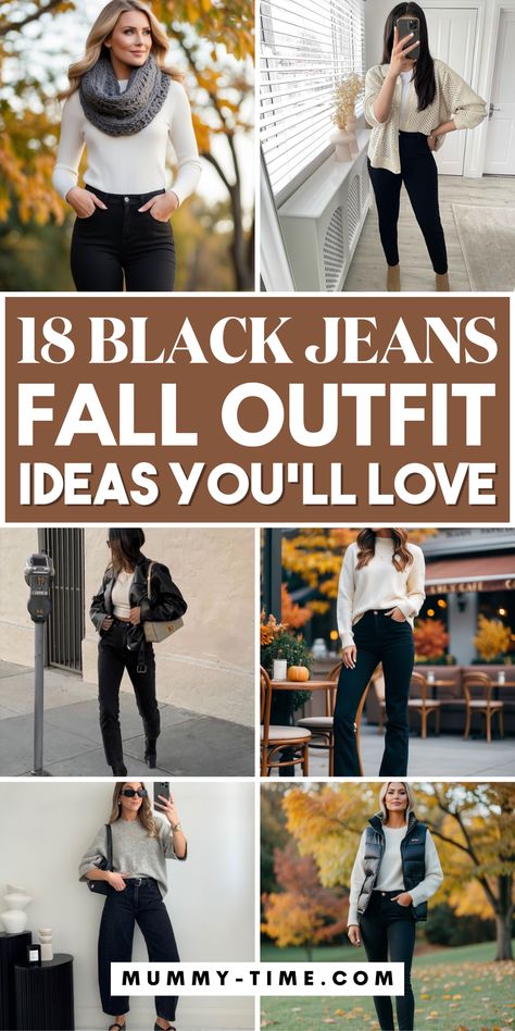 Transform your fall wardrobe with trendy black jeans outfit ideas! 👖🍂 Explore stylish combinations that work for any occasion, from brunch with friends to date nights. These versatile looks will keep you cozy and chic. Save this pin for your go-to fall outfit inspiration! 📌✨ Black Pants With Brown Boots, Cute Brunch Outfits Fall, Black Jeans Work Outfit, Black Jeans Outfit Work, Date Night Outfit Jeans, Black Jeans Outfit Ideas, Black Jeans Outfit Winter, Black Jeans Outfit Fall, Brunch Outfits Fall