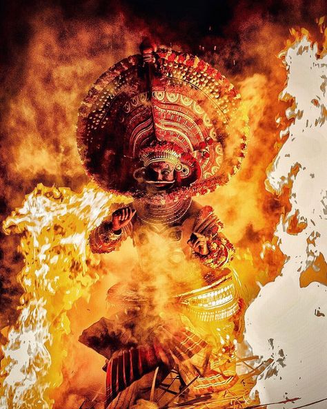 INDIAPICTURES on Instagram: “Slowly He came out from the Fire...!! . Theyyam is a popular ritual form of worship, predominantly in north malabar of Kerala, India. It…” Theyyam Wallpaper, Kerala Special, Thrissur Pooram, Kerala Culture, Cultural Photography, Indian Classical Dancer, Captain America Art, Airport Travel Outfits, Rare Eyes