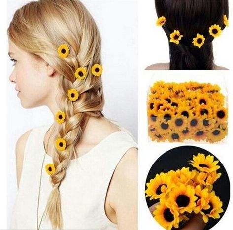 Bridesmaid Ponytail, Sunflower Hair, Summer Hair Accessories, Bridal Sunflowers, Hair Accessories Pins, Unique Hair Accessories, Hair Cuffs, Floral Hair Clip, Bridal Wedding Hair