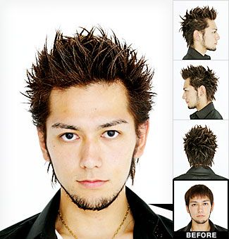 If I could draw, the main male character of my manga would be styled like this. Spiky Male Hairstyle, Asian Spiky Hair Men, Spiked Hair Men, Punk Spikes Hair, Male Character Reference, Punk Hair Men, Hair Ideas Male, Asian Mullet, Twitter Famous