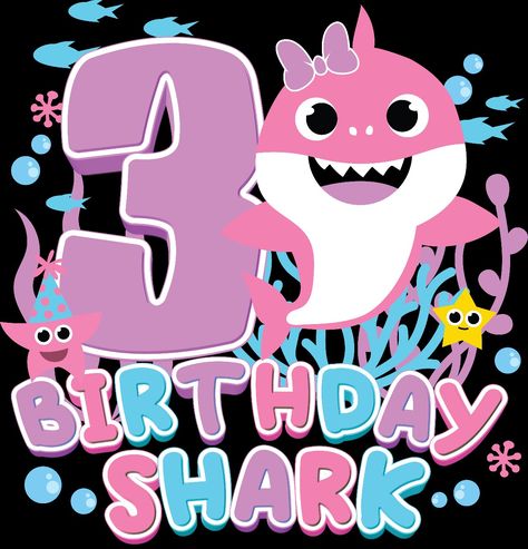 Baby Shark Birthday Party Girl 3 Year, Third Birthday Girl, Baby Shark Birthday, Shark Girl, Amelia Rose, Shark Birthday Party, Girl Shirts, Shark Party, Shark Birthday