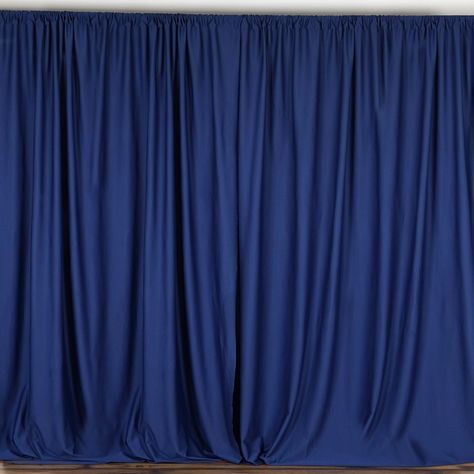 10FT Navy Polyester Fire Retardant Curtain Stage Backdrop Partition - Premium Collection |  With the smooth linen-like texture and lasting durability, our Poly Premier Drapes make a perfect choice for backdrops at weddings, tradeshows, birthday parties, photo booths, showrooms, theaters, or anywhere you desire to add a touch of class. These upscale, affordable, and durable drapes make a perfect choice to make a great investment. With the distinctive features of flame retardation, wrinkle and sta Navy Blue Curtains, Backdrop Curtains, Curtain Backdrops, Pipe And Drape, Seamless Backdrop, Stage Backdrop, Blue Curtains, Drape Panel, Custom Drapes