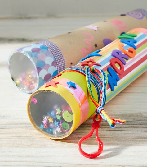 Cardboard Tube Kaleidoscope Toilet Paper Roll Kaleidoscope, Vinyl Tube Crafts, Kelidoscope Diy Kids Crafts, Mailing Tube Crafts Ideas, Cardboard Tube Crafts For Kids, Kaleidoscope Diy, Kaleidoscope Craft, Summer Craft Ideas For Kids, Nanny Crafts