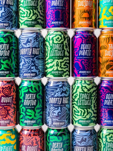 Monday Night Brewing's Rebrand Captures The Craftsmanship Of The Brewery | Dieline - Design, Branding & Packaging Inspiration Beer Branding Design, Graffiti Lettering Alphabet, Brand Presentation, Creative Names, Cool Packaging, Beer Brands, Beer Packaging, Grafic Design, Packing Design