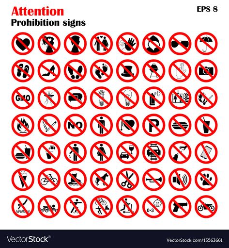 Prohibition Signs, Signs Design, Sign Logo, Icon Collection, Sign Design, Png Images, Vector Images, Vector Free, Vector Illustration