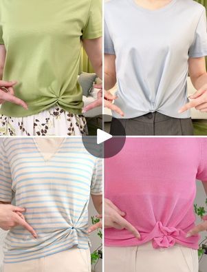 How To Tie A Shirt Knot With Rubber Band, How To Tie Cute Knots For Shirts, How To Tie A Tee Shirt Knot Tutorial, Ways To Tie Up A Big Shirt, Tying Up A Shirt, How To Tie Bottom Of Shirt, How To Tie A Knot In Shirt, How To Knot A Shirt In The Front Tees, Simple Shirt Sewing