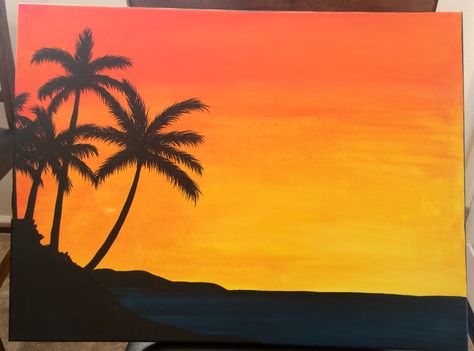 Palm Tree Sunset Painting Tree Sunset Painting, Tree Silhouette Sunset, Tree Painting Easy, Beach Sunset Painting, Palm Tree Pictures, Sunset Canvas Painting, Tree Painting Canvas, Tree Sunset, Palm Trees Painting