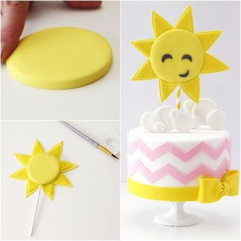 Birthday Cake Sun, Fondant Sun, Birthday Cake Diy, Flowers Birthday Cake, Beach Ball Cake, Cloud Cupcakes, Sun Cake, Diy Fondant, Sunshine Birthday Parties