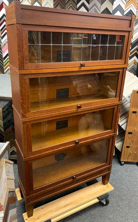 Beautiful Antique Globe Warnicke art mission leaded glass solid oak four section stacking barrister bookcase original Antique wavy glass34.5x63x11.5 Shipping is not free Please read my store policies Victorian Bookcases, Antique Globe, Law Office Decor, Barrister Bookcase, Farmhouse Style Bedrooms, Fantasy Furniture, Woodworking Art, Oak Bookcase, Eclectic Living Room