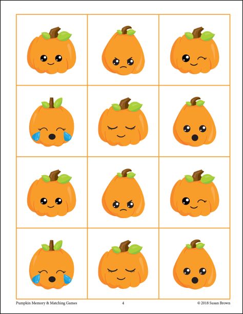 Pumpkin Matching Game Preschool, Pumpkin Matching Game, Pumpkin Memory Game, Pumpkin Activities Preschool, Identify Emotions, Pumpkins Preschool, Feelings Games, Pumpkin Games, Preschool Math Games