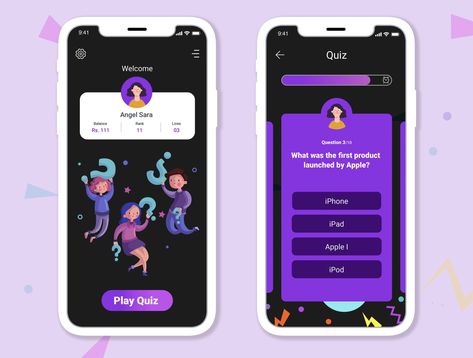 Quiz Game app by Supriya Ariveti Quiz App Design, Quiz Game Design, Quiz App Ui Design, Quiz Graphic Design, Quiz Time Design, Quiz Game Ui, Gamified App, Quiz Ui Design, Game App Design