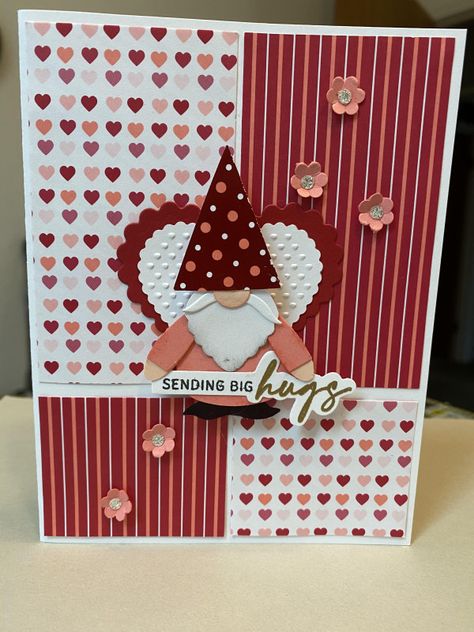 Gnome Valentine Cards Handmade, Gnome Valentine Card, Spanish Birthday Cards, Strawberry Punch, Valentines 2024, Stampin Up Valentine Cards, Valentine Stuff, Gnome Crafts, Gnome Cards