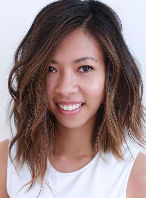 Asymmetrical Brown Balayage Lob Midlength Shag With Bangs, Assymetrical Hair, Balayage Lob, Asymmetrical Bob Haircuts, 2018 Hair, Asymmetrical Haircut, Medium Bob Hairstyles, Asymmetrical Bob, Lob Hairstyle