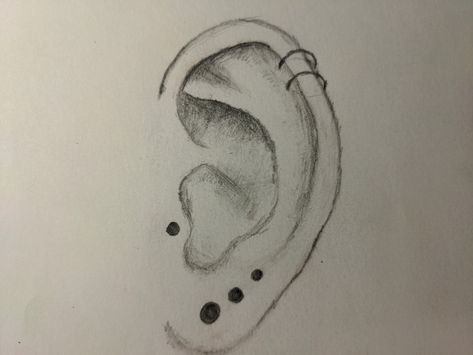 Ear Drawing With Piercing, Anime Earrings Drawing, Ear Piercing Drawing, Male Marceline, Piercings Drawing, Facial Drawings, Piercing Drawing, Helix And Tragus Piercing, Hot Clown