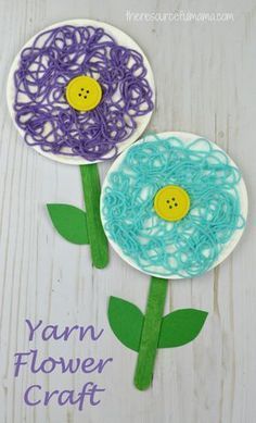 Yarn Ribbon And Thread, Spring Crafts Preschool, Garden Crafts For Kids, Yarn Flowers, Spring Preschool, Preschool Arts And Crafts, Spring Crafts For Kids, Summer Crafts For Kids, Mason Jar Crafts